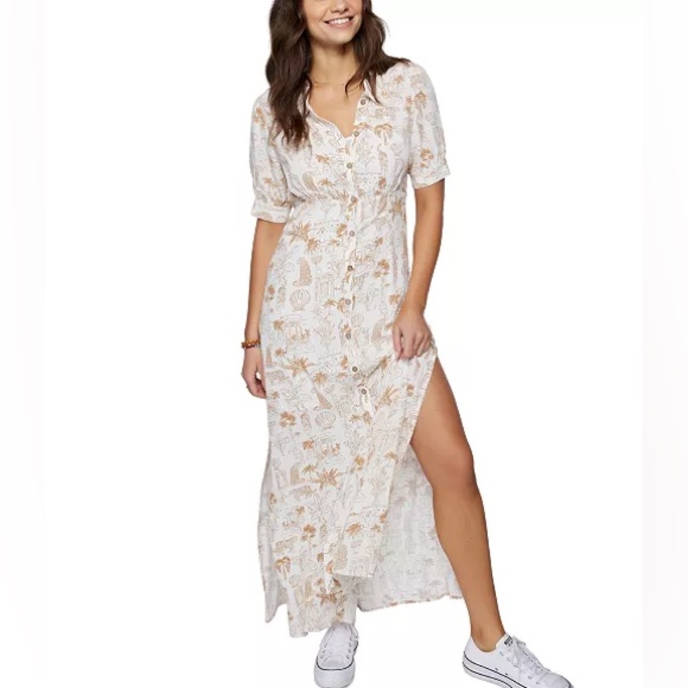 O'Neill White Maxi Dress with Tan Floral Print